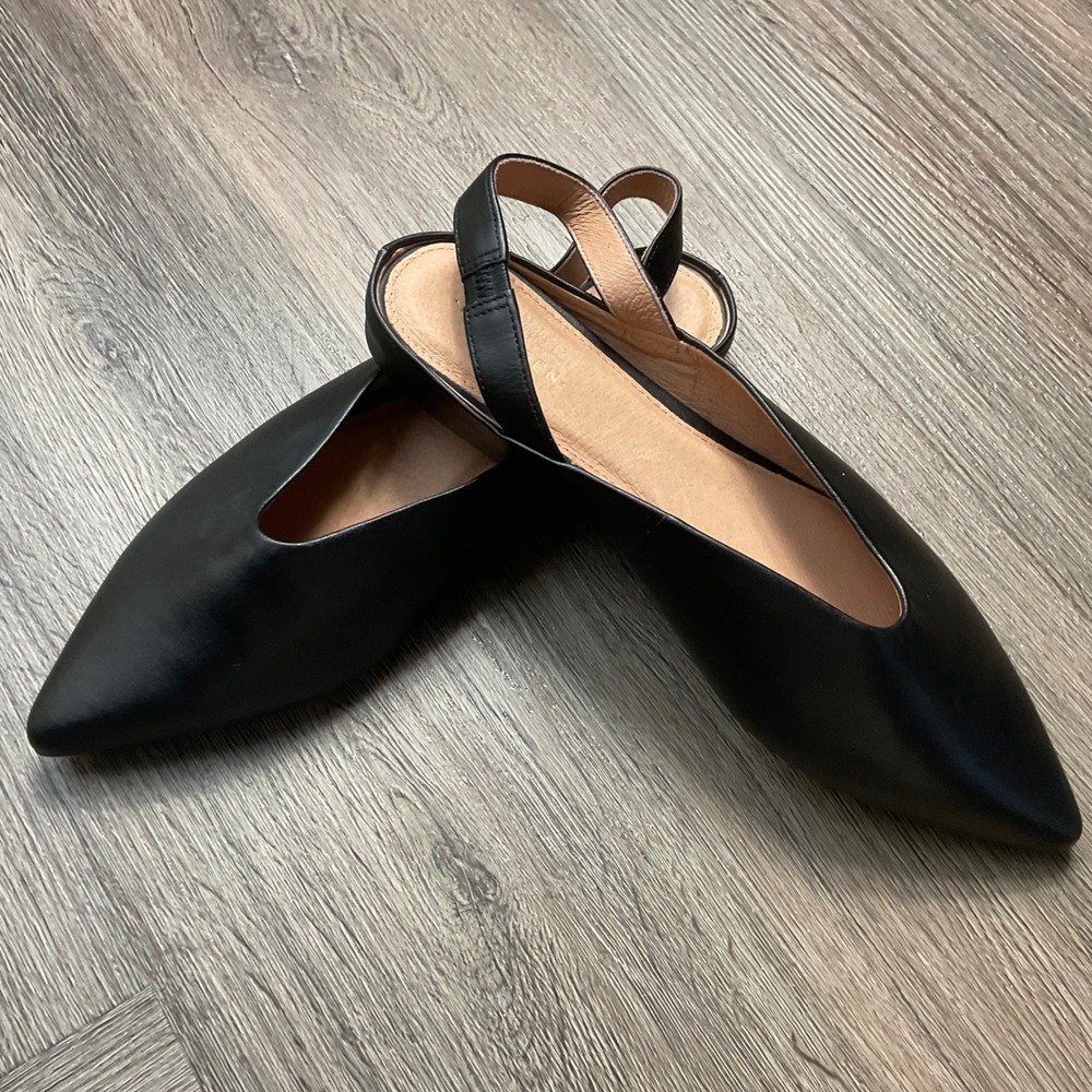 Halogen Slingback Flats Leather Pointed Toe Womens 6.5M Black Preppy Classic